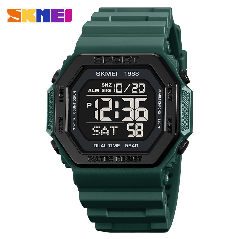 Reloj deportivo Skmei para hombre Reloj electrónico impermeable multifuncional de personalidad cuadrada Reloj electrónico de estudiante para hombre
