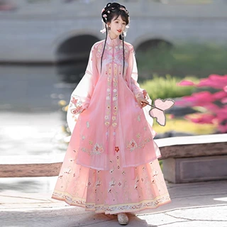 新款【花碟絮】汉服明制云肩立领对襟长衫马面裙浔埔簪花套装