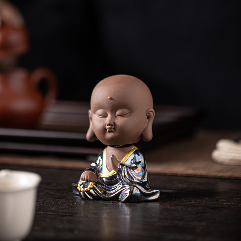 茶宠摆件精品可养弥勒佛小僧茶台桌面车载小摆件装饰茶具茶道配件