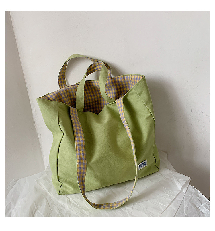 Simple Plaid Shoulder Portable Canvas Bag display picture 5