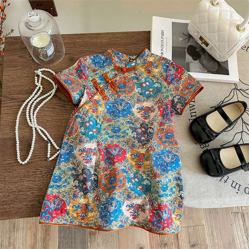 [Xianning Seven] 2025 verano cheongsam para niños niñas vestido de estilo chino nuevo verano bebé cheongsam pequeño