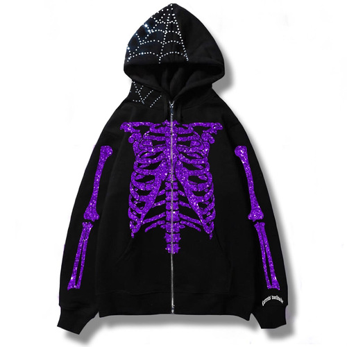 Punk Dark Y2K Print Skeleton Spiderweb Hooded Sweatshirt Design-Oriented Niche Streetwear Brand