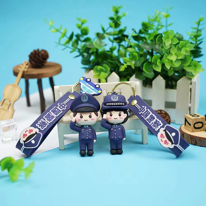 Cute Cartoon Police Keychain Pendant Chinese Police Character Souvenir Keyring Couple Small Accessory