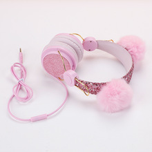 廠家直銷毛球卡通頭戴式耳機可愛毛絨少女心手機電腦通用兒童耳機