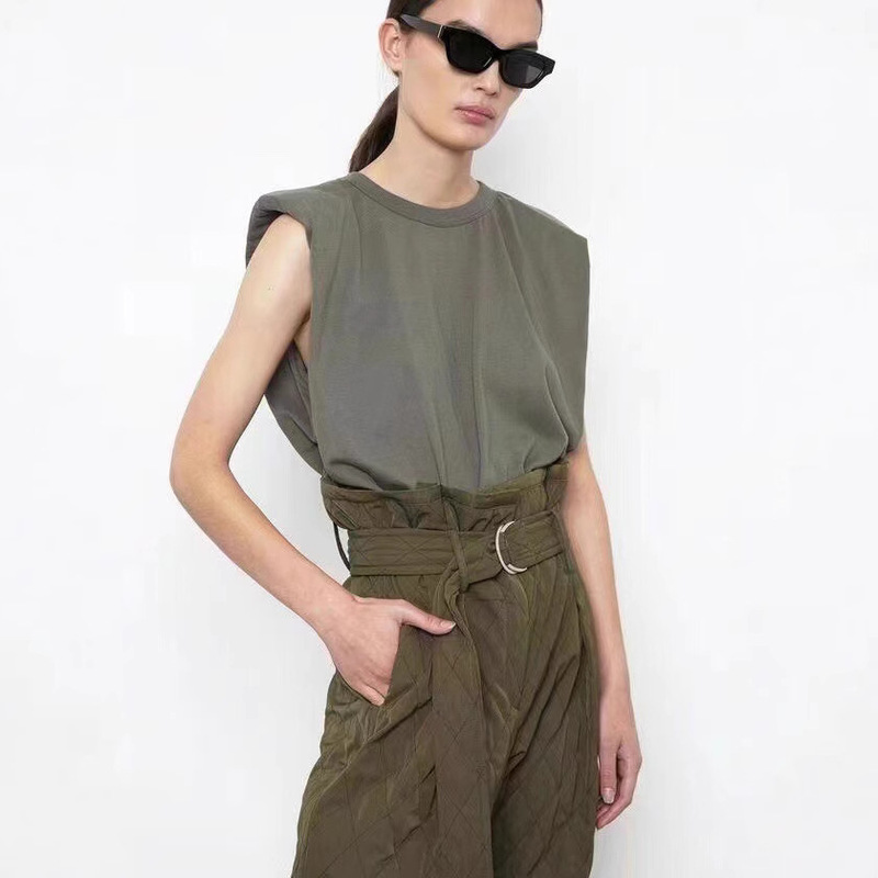 ART Frankieshop shoulder pad sleeveless dress simple T-shirt short skirt right-angle shoulder casual slimming