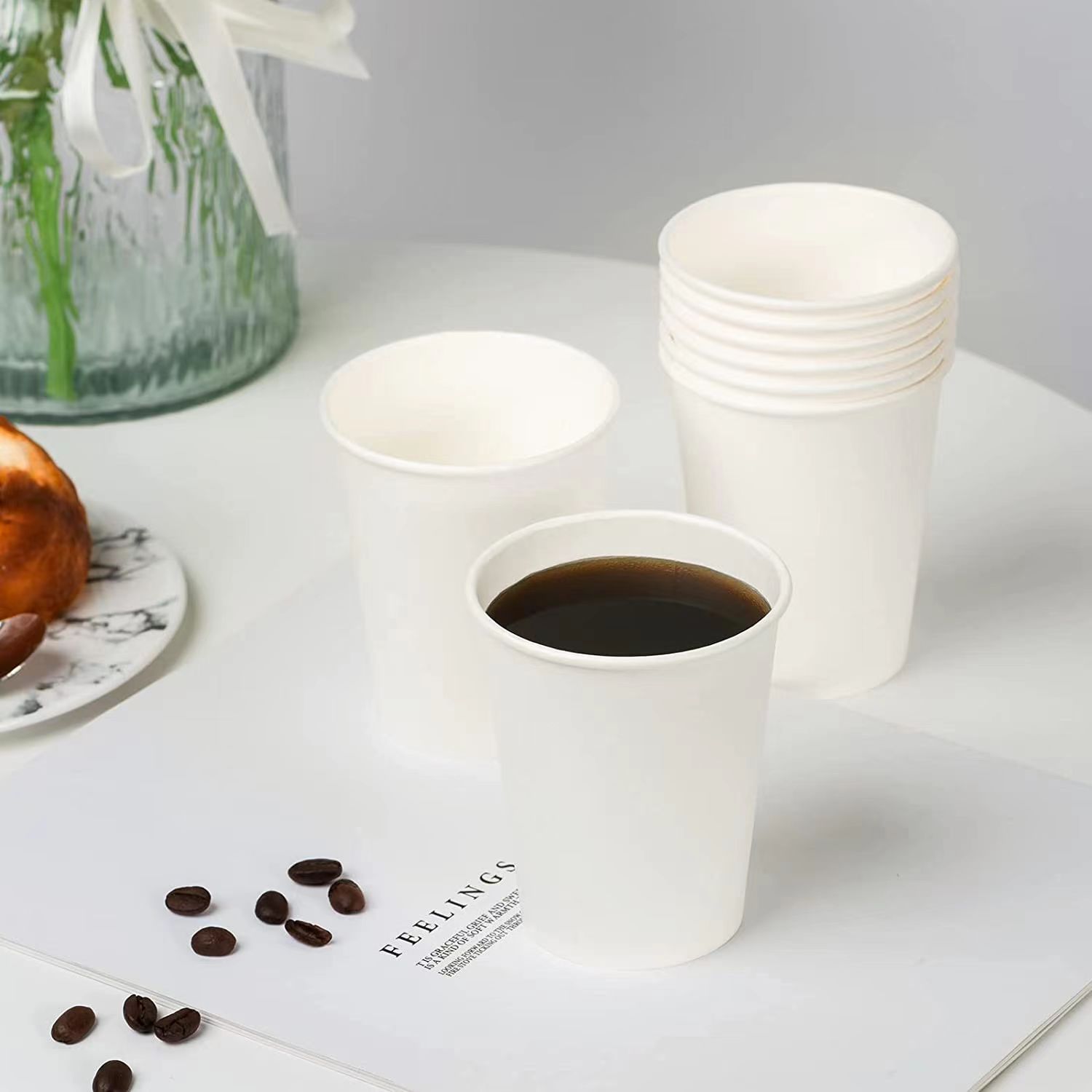Taza de papel degradable papel de pulpa de bambú personalizado engrosado taza de papel de Pla desechable aislamiento térmico anti-escaldado café leche té bebida caliente taza