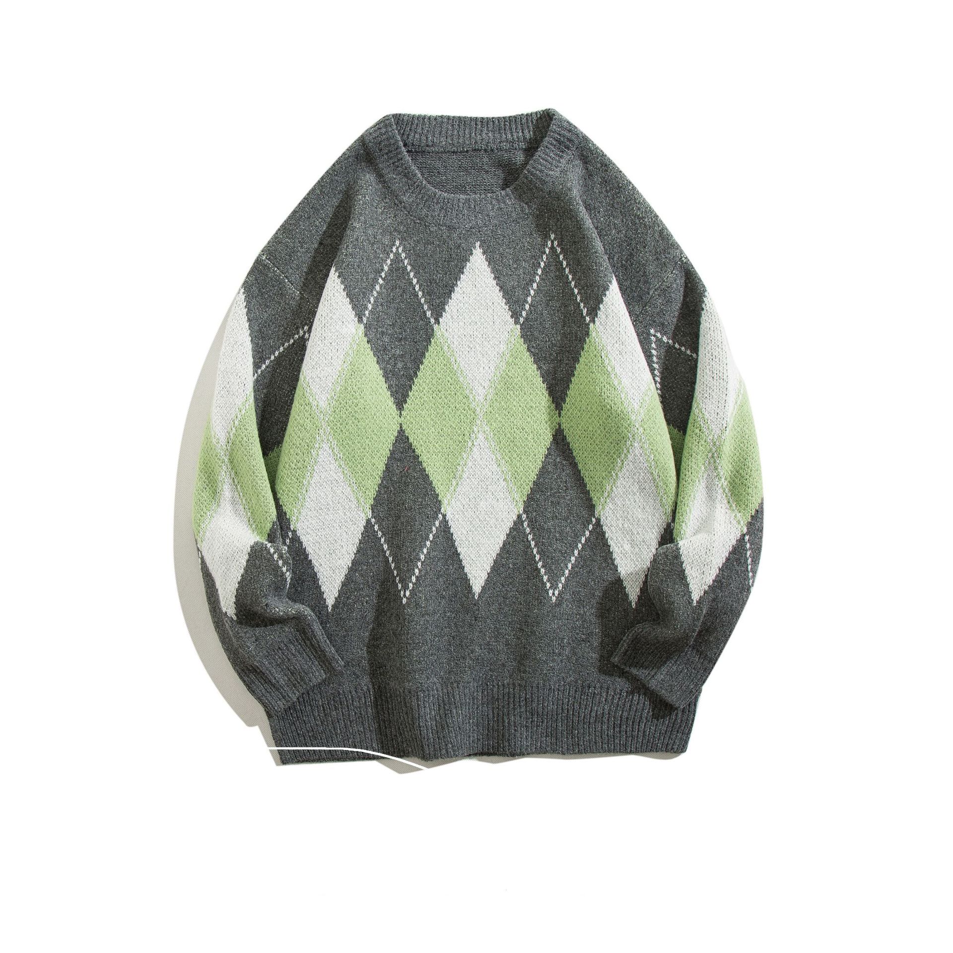 América contraste suéter de diamante hombre retro versátil camiseta de punto juvenil base exterior suéter casual moda