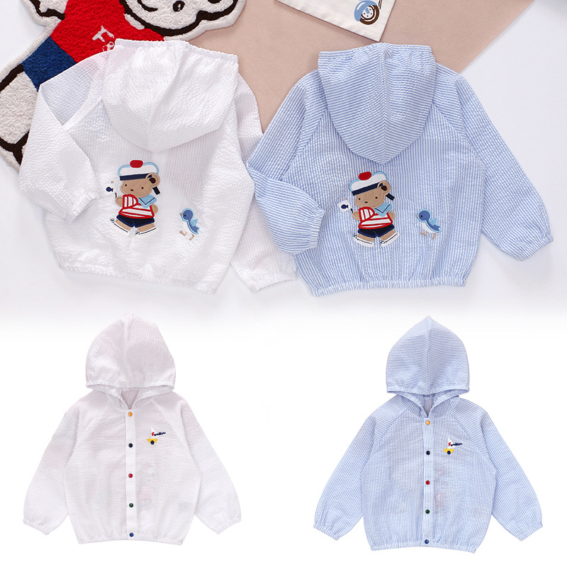 F Family Children's Spring New Boys and Girls Cartoon Navy Bear Hooded Sweatshirt Open Jacket Sun Protection Clothing Dropshipping