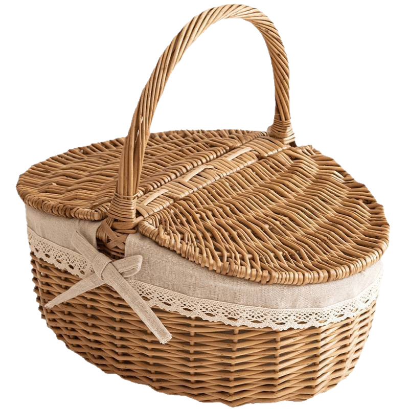 Cesta de almacenamiento de primavera, viento pastoral, tejido de sauce, cesta de almacenamiento portátil al aire libre con cubierta de aislamiento de calor, cesta de picnic roja, envío gratuito.