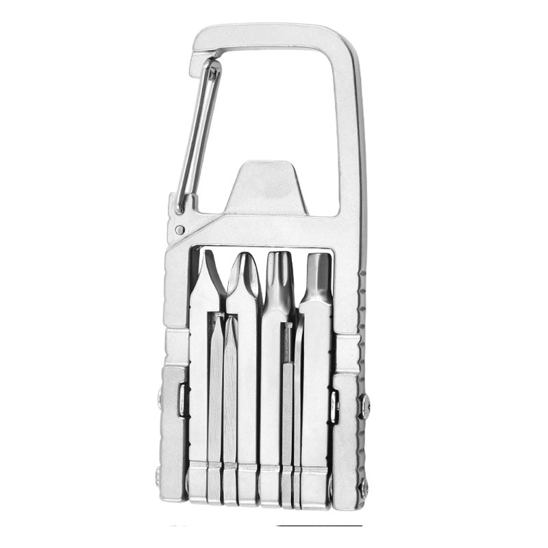 Abridor de botellas portátil al aire libre EDC plegable destornillador multifuncional rápido-colgar herramienta de reparación de bicicletas de acero inoxidable