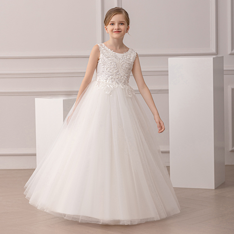 Cross-border Long Birthday Evening Dress Model Host Costume Little Girl Prom Princess Dress Flower Girl Wedding Dress