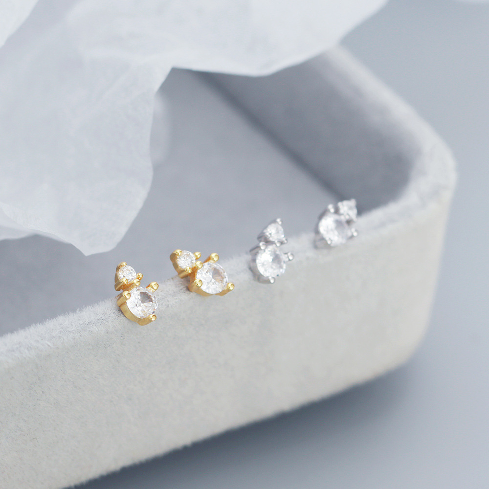 925 Sterling Silver Ear Needle Material 18K Real Gold Plated, Platinum Plated Plating Material 1 Pair 925 Sterling Silver Zircon Geometric Ear Studs