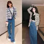 中线直筒福利高腰牛仔裤
