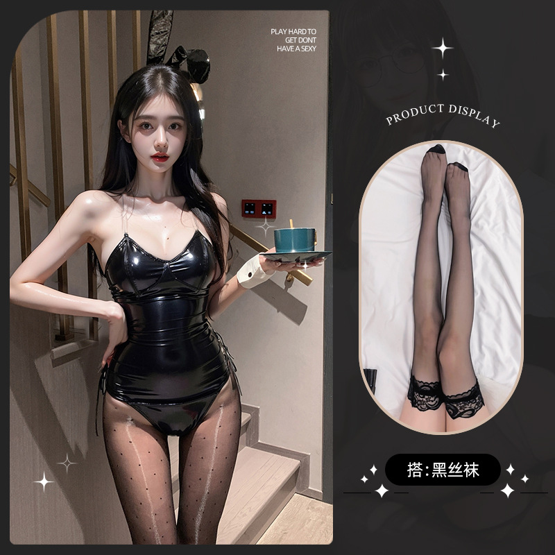 토끼 여성 세트 [헤어밴드 점프수트 팔찌] 검은 스타킹