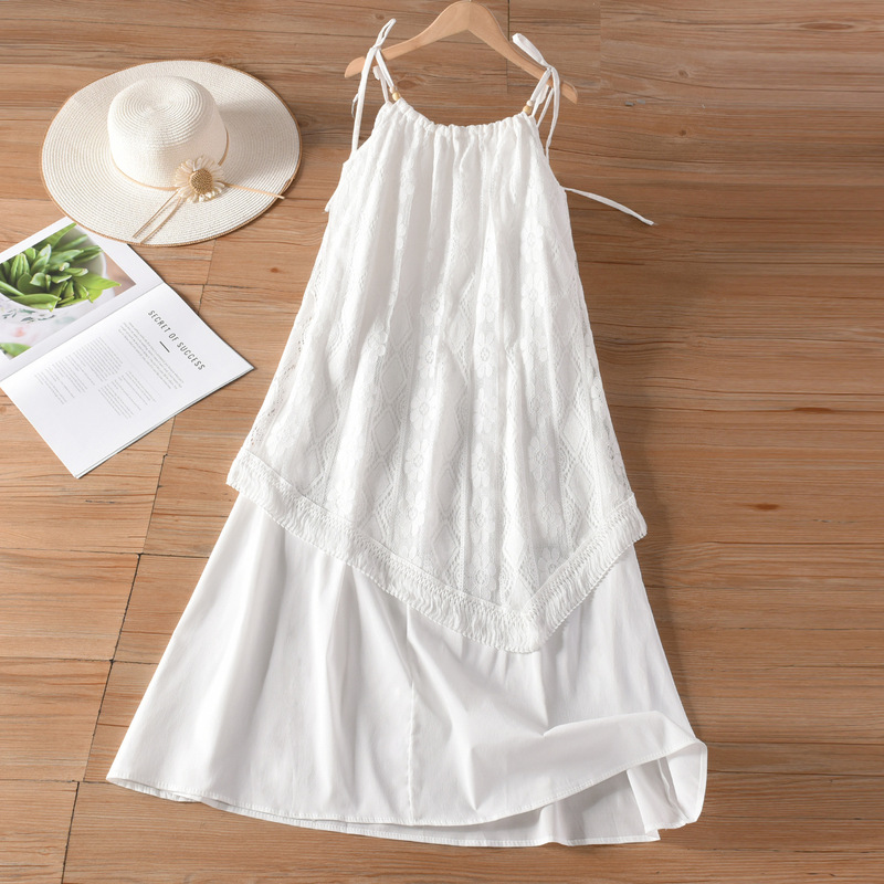 Special Offer Bohemian Ethnic Style Women's Summer Asymmetrical Fake Two-Piece Splicing Cut Out Hook Pattern Suspender Dress Special Offer Bohemian Ethnic Style Women's Summer Asymmetrical Fake Two-Piece Splicing Cut Out Hook Pattern Suspender Dress