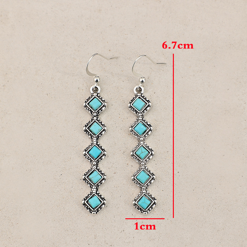 1 Pair Quantity Casual, Street Occasion Alloy Material 1 Pair Retro Ethnic Style Geometric Plating Alloy Turquoise Drop Earrings