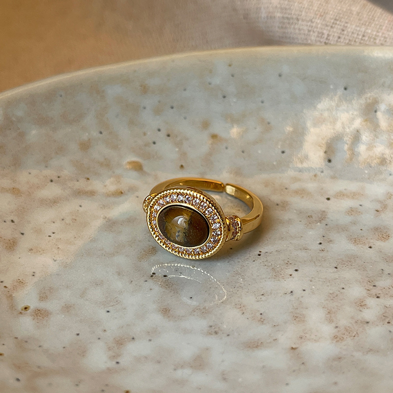 Luz de lujo circón retro Cruz hueco anillo frío estilo personalizado abierto anillo de dedo índice Corea del Sur ins pulsera del todo fósforo