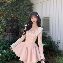 气质辣妹2025小个子女装减龄秋季新款纯欲粉色连衣裙蕾丝公主裙子