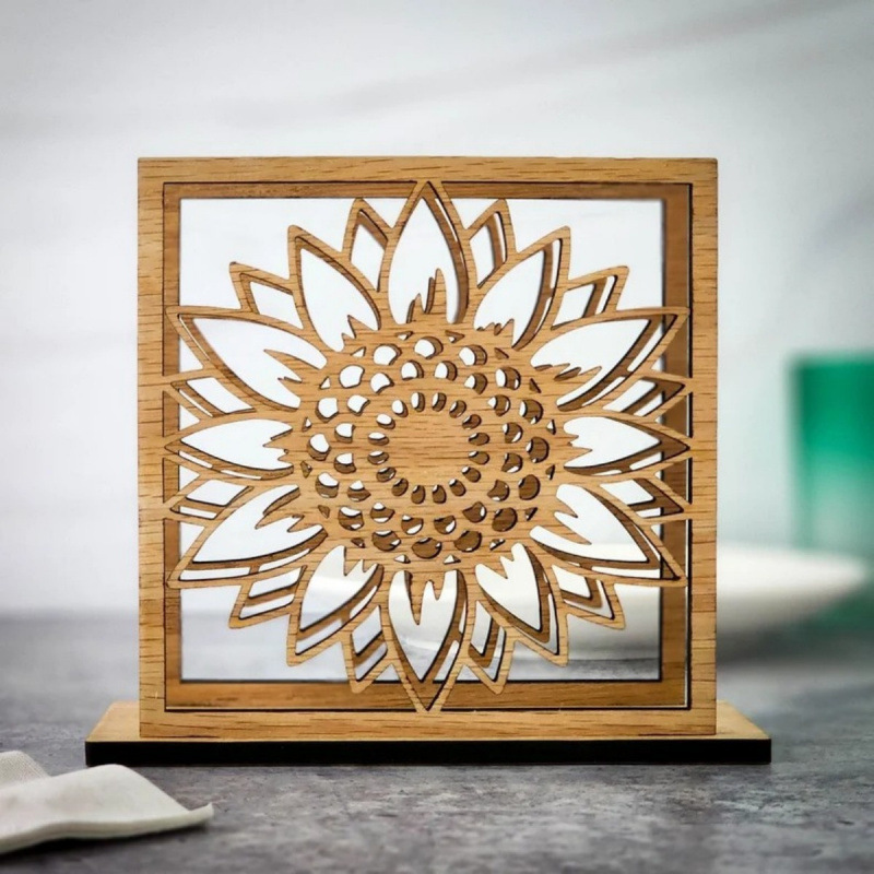 跨境新品向日葵餐巾架乡村风木质餐桌展示架 木制工艺品桌面摆件