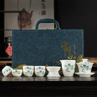德化羊脂玉白瓷功夫茶具套装批发礼盒高档旅行茶具盖碗茶杯印logo