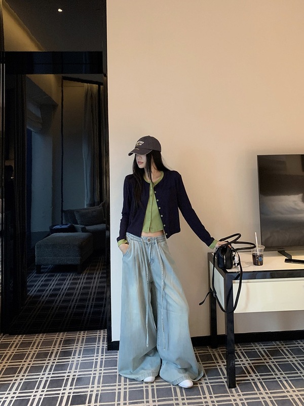 美式辣妹假两件长袖外套女2025秋季新款设计感撞色短款修身上衣潮|undefined