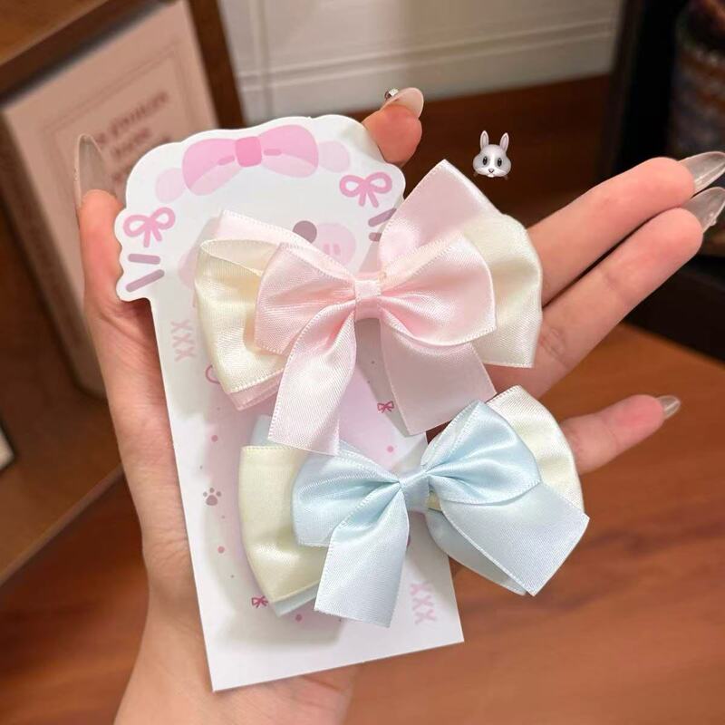 New Macaron Color Blue and Pink Three-Layer Bow Hairpin Sweet and Cute Side Clip Girl Duckbill Clip Hair Accessories