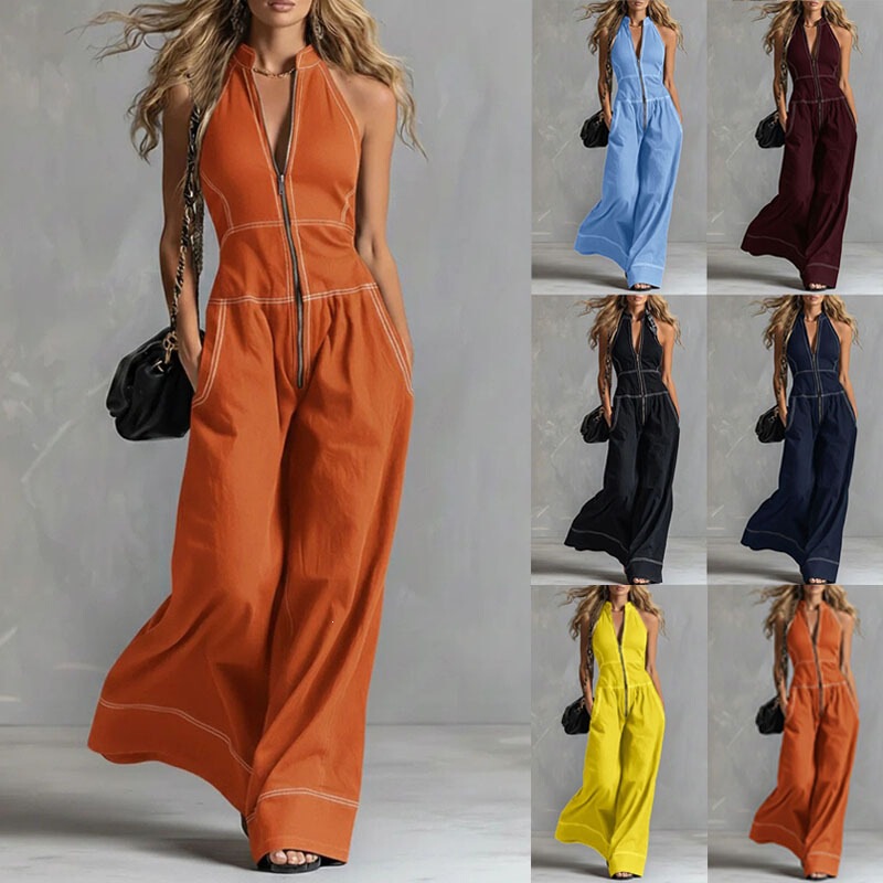 2026 New Model Cross-Border European and American Amazon Independent Site Women's Stand Collar Sleeveless Casual Loose Commuting Jumpsuit 2026 New Model Cross-Border European and American Amazon Independent Site Women's Stand Collar Sleeveless Casual Loose Commuting Jumpsuit