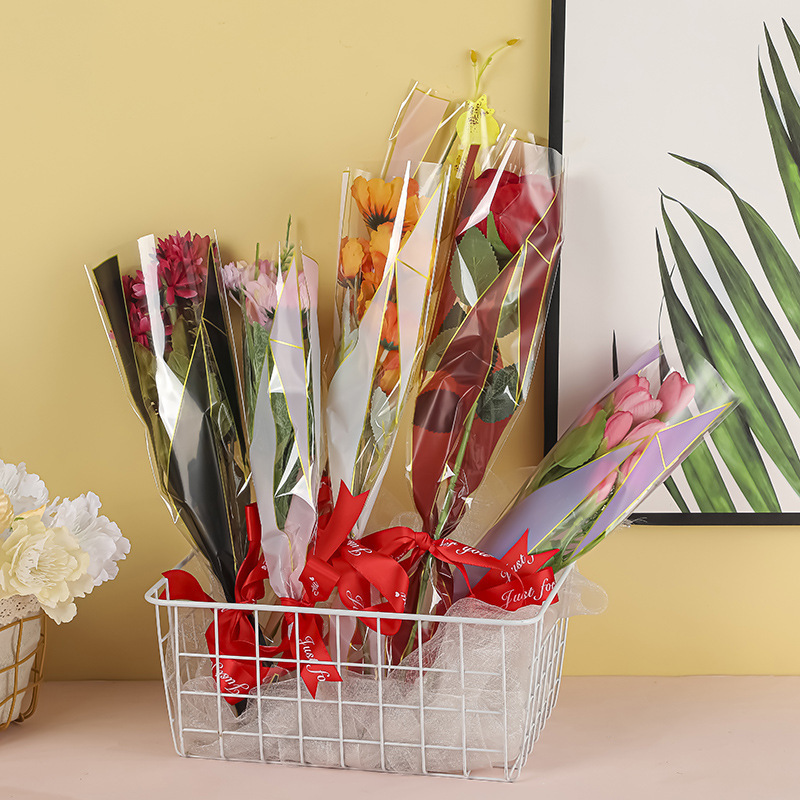 情人节一枝花鲜花袋简约防水花束套袋玫瑰花单支袋鲜花包装情人节