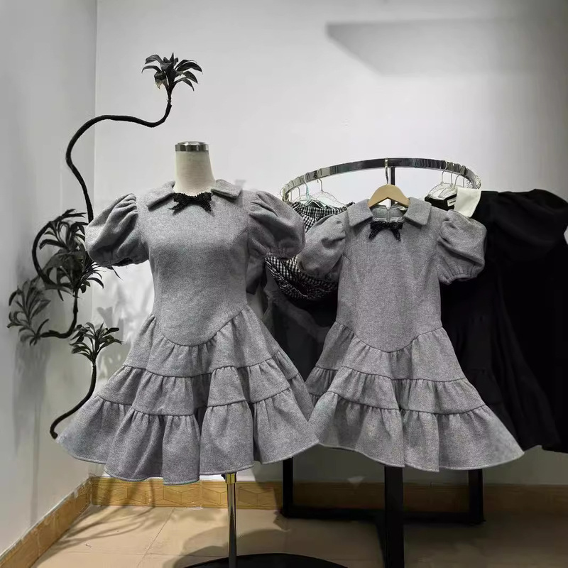 Ready Stock, High-Definition Designer Style, Cute Doll Collar Bow Retro Puffy Dress
