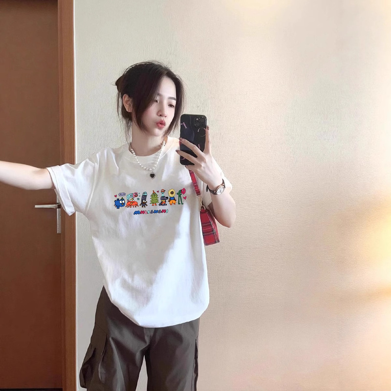 White Pure Cotton Short-Sleeve T-Shirt for Women, Summer 2026 New Design, Niche Style, Loose and Lazy Style, Half-Sleeve Top, Trendy