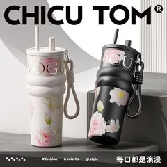 フラワー 316 ステンレス鋼魔法瓶カップ女の子のための見栄えの良いストローカップ大容量セラミックライナーカーアイスバスター
