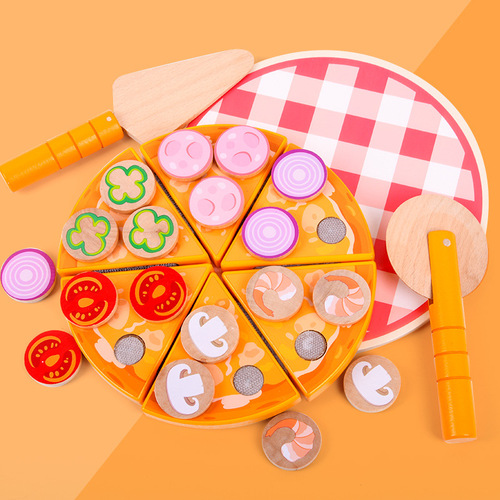 Children's intelligence development hands-on DIY pizza simulation toy wooden simulation playing house mushroom pizza cutting fun toy