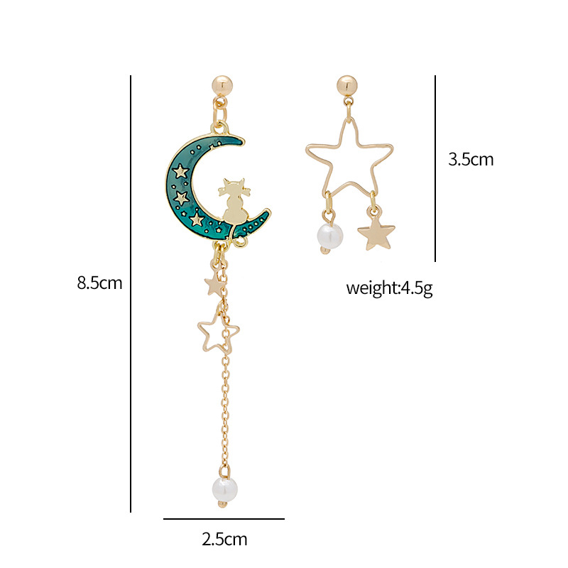 Korean Asymmetric Gradient Color Star Moon Earrings Long Tassel Earrings display picture 1