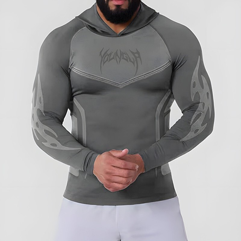 Youngla Male Warrior Tight Hoodie Jogger Sports Fitness Elastic Sweatshirt Jacket Milk Silk Long Sleeves