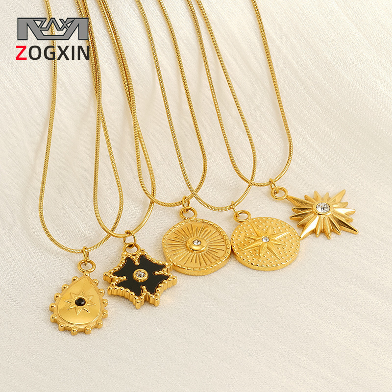 Nuevo estilo de moda red viento collar de acero inoxidable de ocho estrellas mujeres ins viento colgante de metal de acero collar de clavícula de acero mujeres