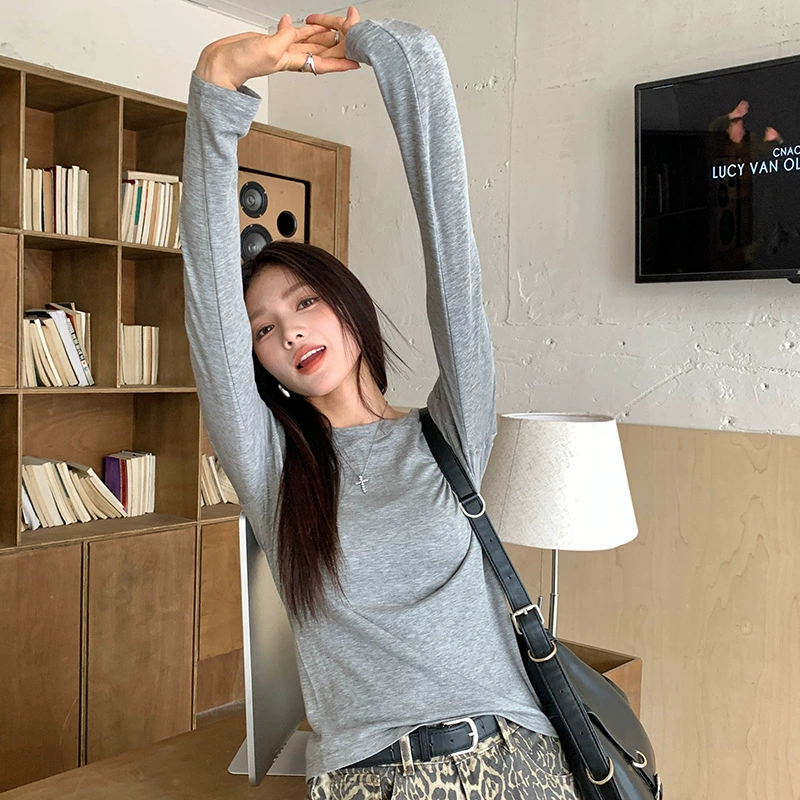 Женская базовая рубашка Sen Island из шелковистого ацетата для осени и зимы, однотонный теплый трикотажный топ из шерсти с круглым вырезом, внутренний слой с длинными рукавами.