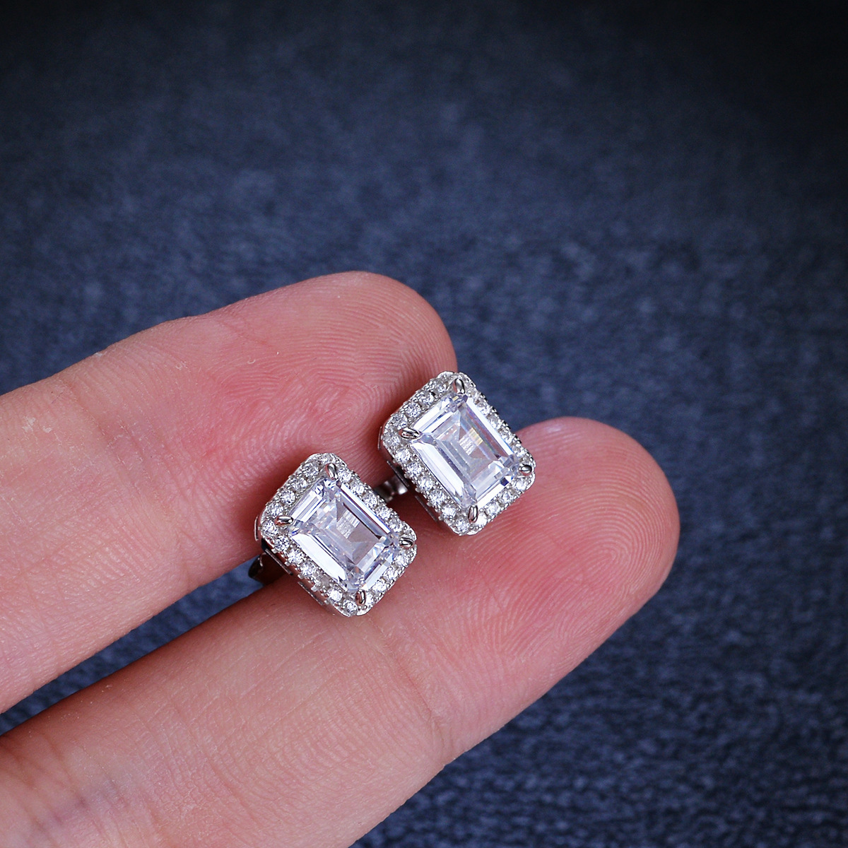 925 pendientes de plata esterlina mujer mosaico rectangular biselado colorido moissanita delicado pendientes chapados pt950 oro fábrica al por mayor