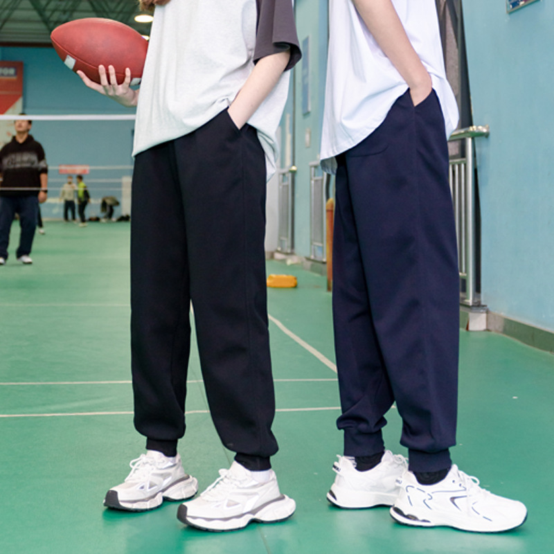 (2개) 새로운 스레드 다리 그물 판 학교 바지 소년 소녀 니트 바지 학생 스포츠 바지 캐주얼 느슨한 바지