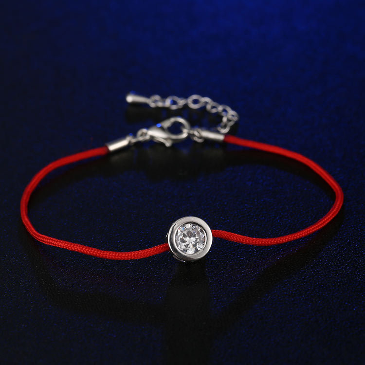 Wholesale Jewelry Red String Rope Copper Inlaid Round Zircon Bracelet Nihaojewelry display picture 1