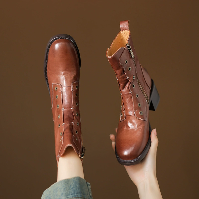 Martens, quality leather boots high heels with zipper