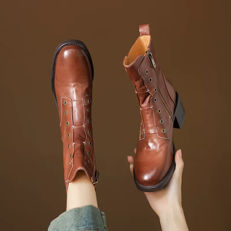 Martens, quality leather boots high heels with zipper