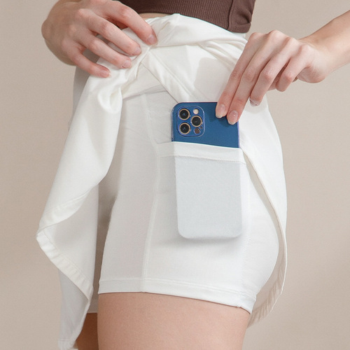 Spring and summer cross-border best-selling elastic high-waist fake two-piece anti-exposure A-line skirt running fitness yoga short skirt with pockets