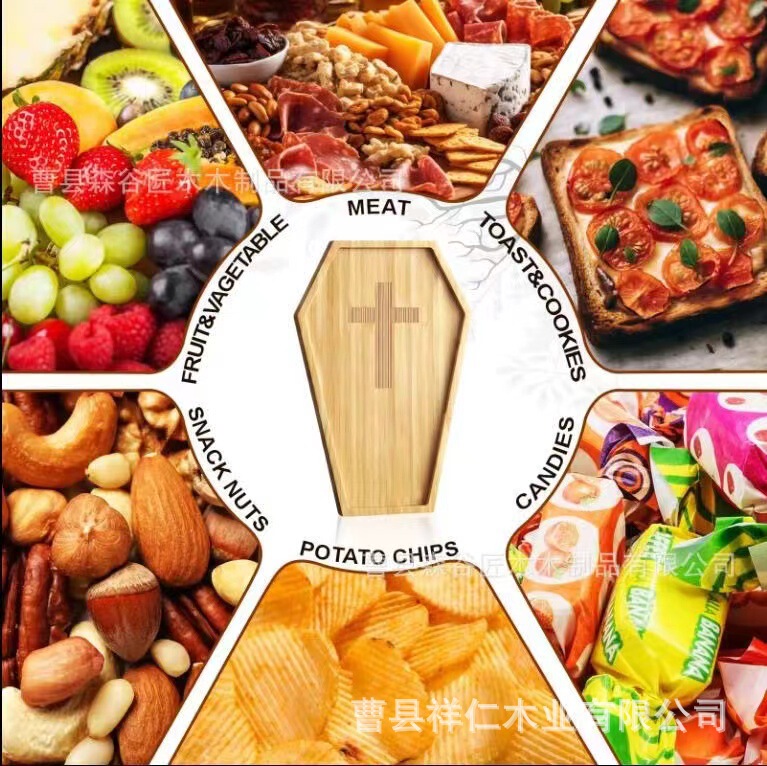 Wooden Halloween Party Decorative Tray Gothic Style Decorative Dinner Plate Deli Cheese Candy Serving Tray