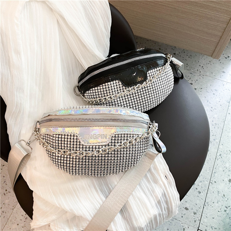 Bolso de pecho de mujer 2022 verano nuevo estilo coreano cadena personalizada colorido diamante completo hombro crossbody lentejuelas Comercio exterior pequeño bolso de cintura