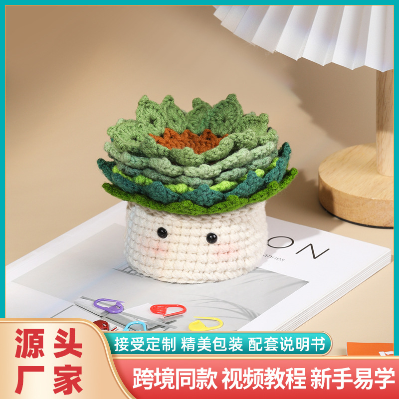 亚马逊同款毛线钩针植物盆栽花卉盆垫杯垫摆件材料包 现货批发