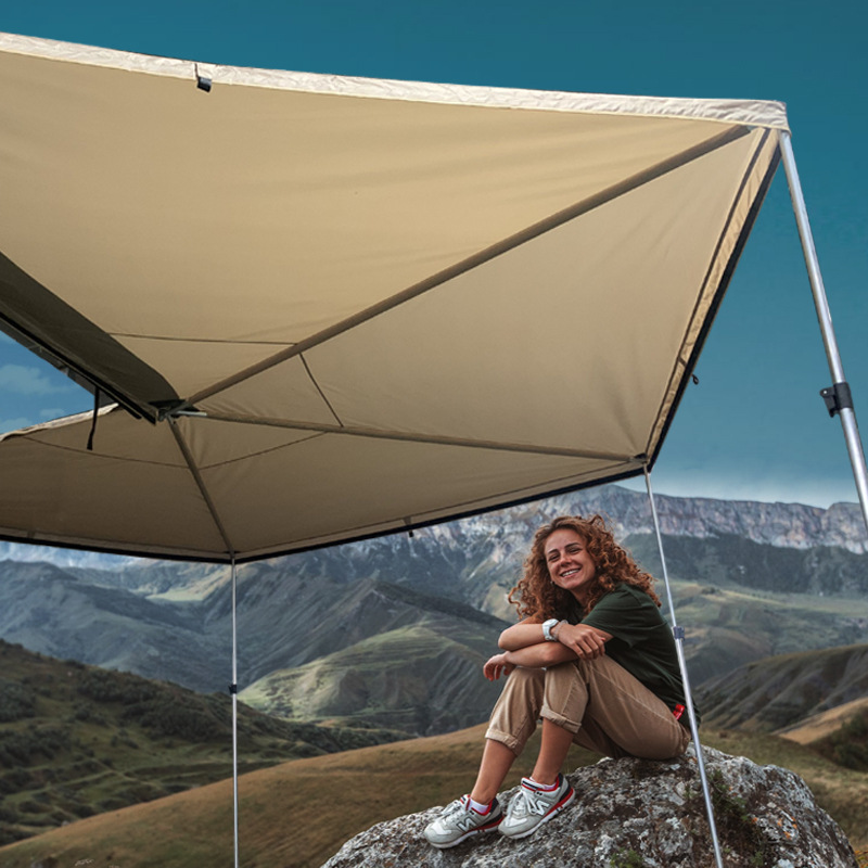Fan-Shaped Canopy Car Tent 270-Degree Rainproof and Sunproof Quick-Opening Black-Coated Aluminum Alloy Outdoor Side Tent