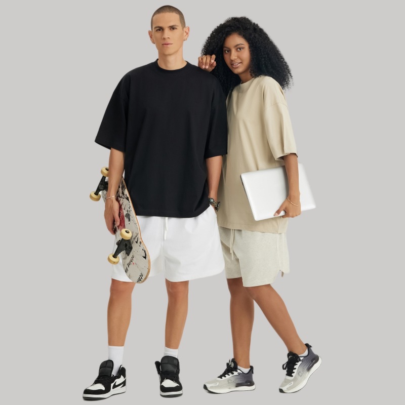 LVLV ropa de Hombre | Hombres de hilo ancho camiseta Niebla manga corta High Street hombres y mujeres pareja tierra color nicho marca de moda americana