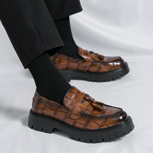 跨境大码2025英伦风商务低帮皮鞋时尚百搭厚底皮鞋套脚鞋增高男鞋