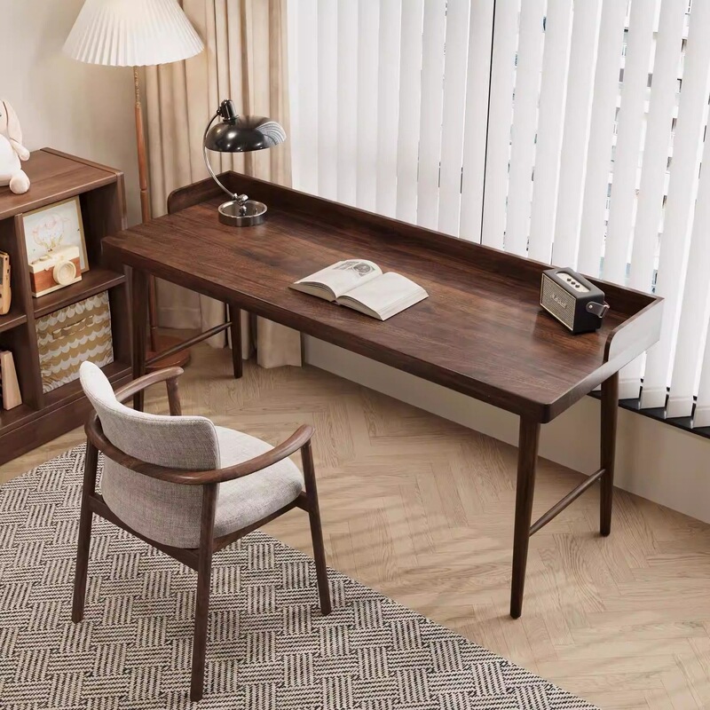 High-End South American Black Walnut Wood Desk, Solid Wood Workbench, Home Office Desk, Long Wall-Mounted Desk with Drawers