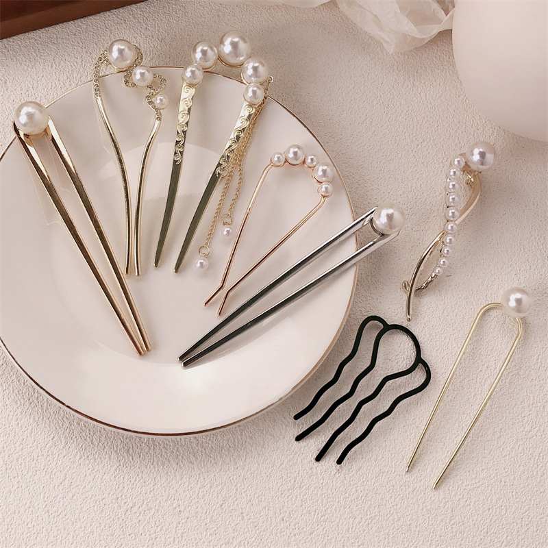 Perla de alta sensación en forma de pellizco en forma de U bola de cabeza fijación de artefactos de cabello pinzas de cabello pinzas de cabello joyas de cabello pinzas de cabello